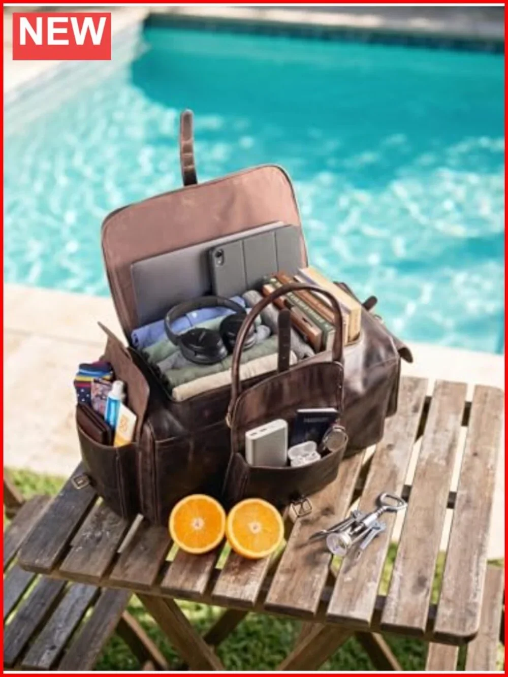 Full Grain Leather Duffle Bag 24 Inch Weekender Carry On Travel Gym